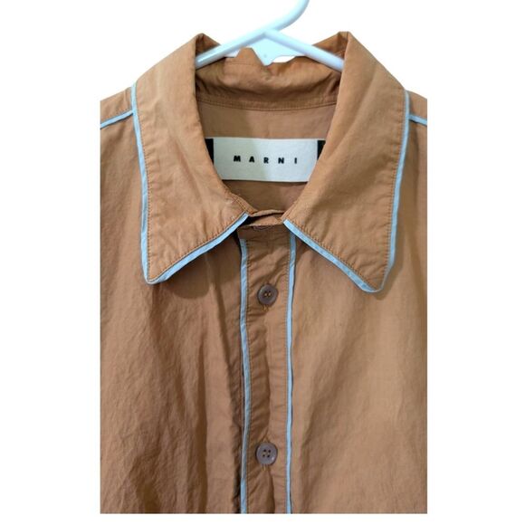 Marni Short-Sleeve Button-Up Cotton Shirt - Size 44, US SMALL - Brown/Tan - Picture 3 of 6